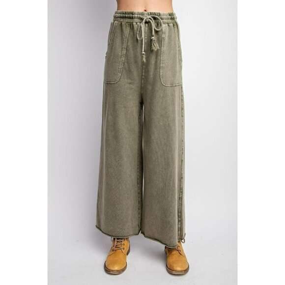 Easy Does It Mineral Washed Wide Leg Pants in Olive - Picture 3 of 5